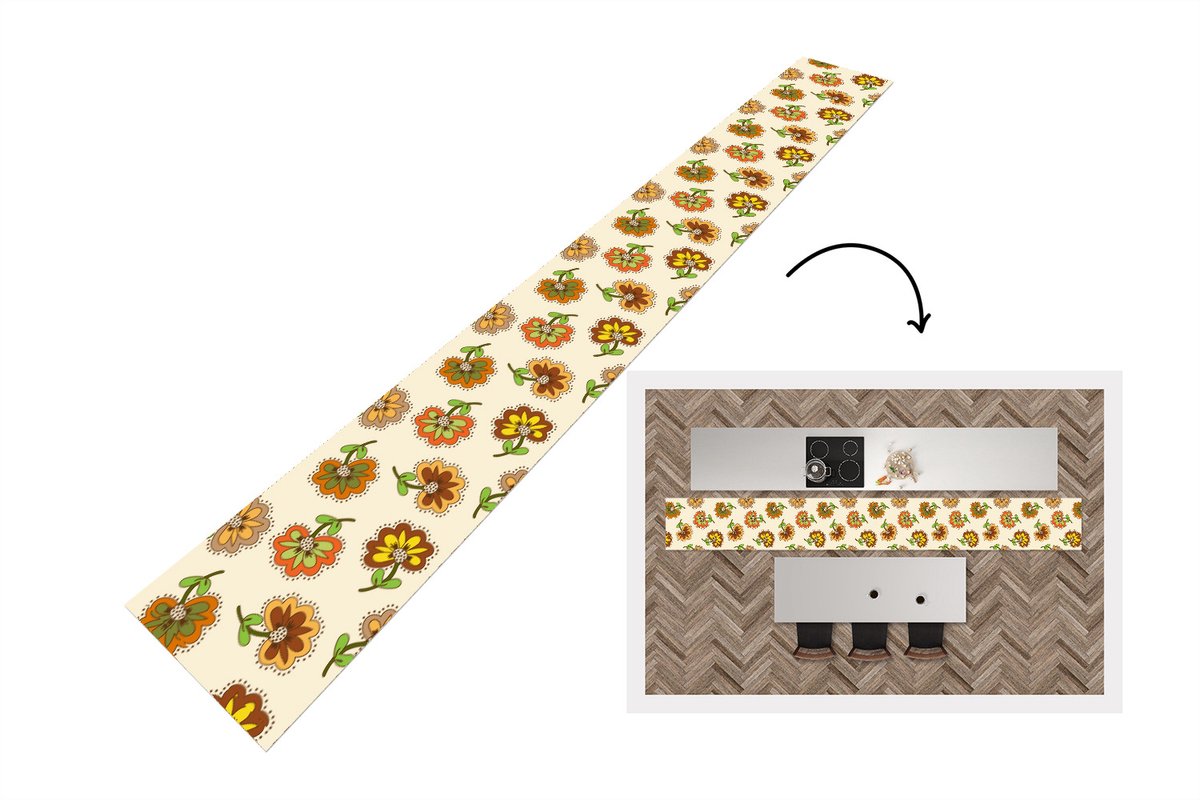 KitchenYeah Keukenloper 400x50 cm - Keukenmat vinyl Design - Bloemen - Retro - Vintage - Keukenmatten loper - Keuken vloerkleed tapijt