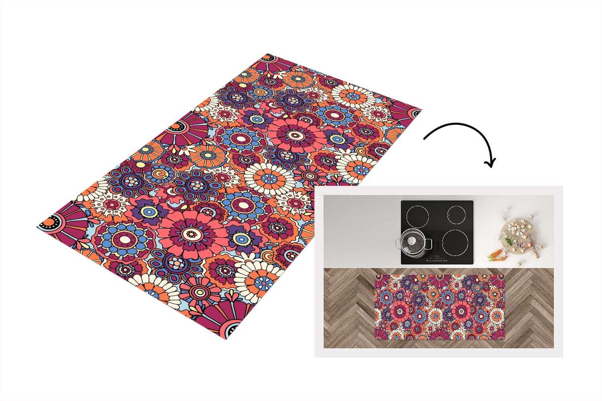 KitchenYeah Keukenloper 120x60 cm - Keukenmat vinyl Vintage - Patronen - Bloemen - Planten - Keukenmatten loper - Keuken vloerkleed tapijt