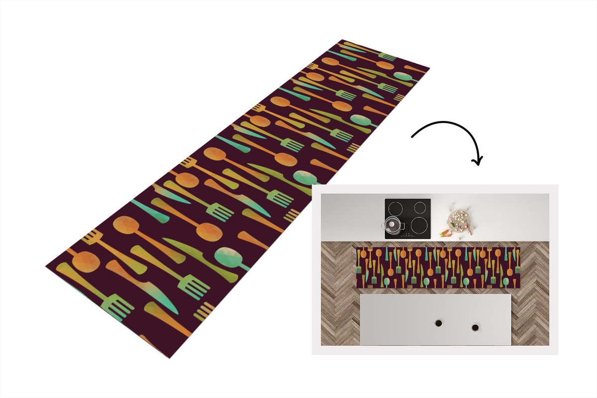 KitchenYeah Keukenloper - Keukenmat vinyl Keukengerei - Patroon - Retro - Keukenmatten loper - Keuken vloerkleed tapijt, foto 3