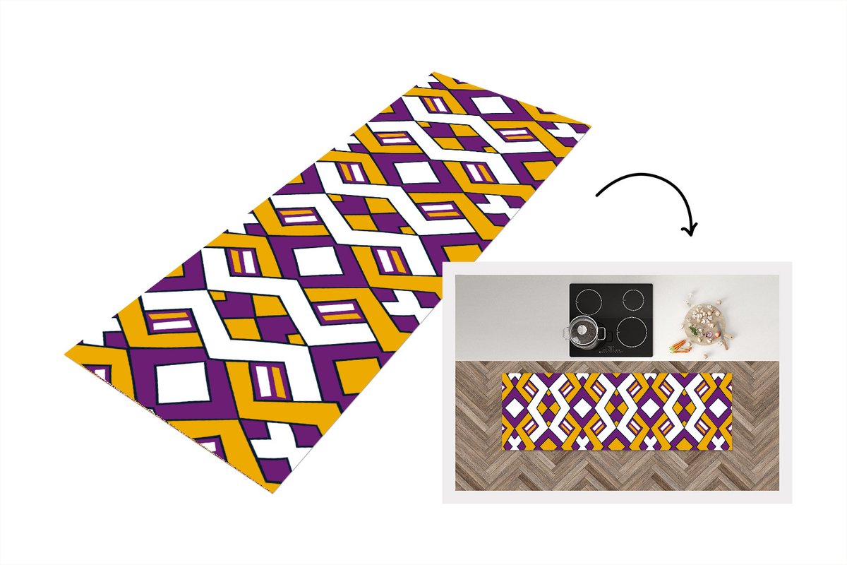 KitchenYeah Keukenloper 150x50 cm - Keukenmat vinyl Design - Lijn - Retro - Keukenmatten loper - Keuken vloerkleed tapijt
