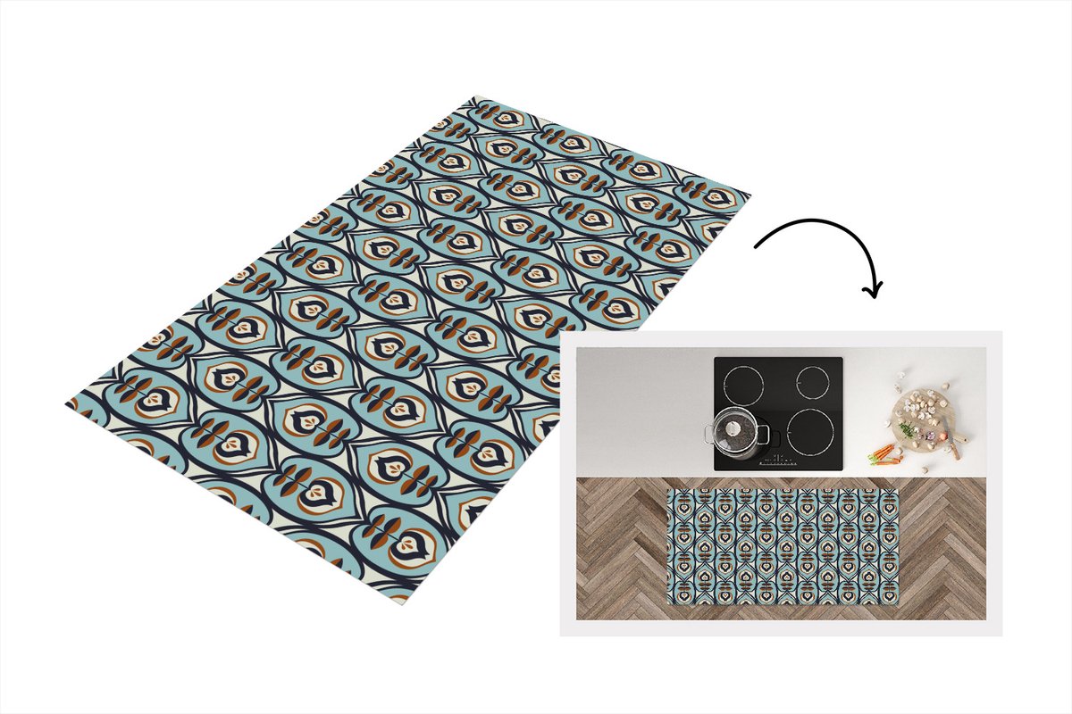 KitchenYeah Keukenloper 120x60 cm - Keukenmat vinyl Retro - Bloem - Patronen - Keukenmatten loper - Keuken vloerkleed tapijt