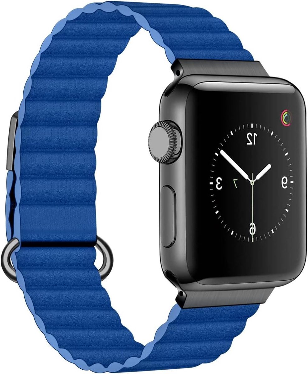 Allecto Premium - Echt lederen armband met magneet metalen lus gesp voor Apple Watch - Geschikt voor diverse modellen (42mm-44mm-45mm-49mm) - Mode horlogeband voor iWatch serie 8-7-6-5-4-3-2-1-SE - Unisex - Zwart