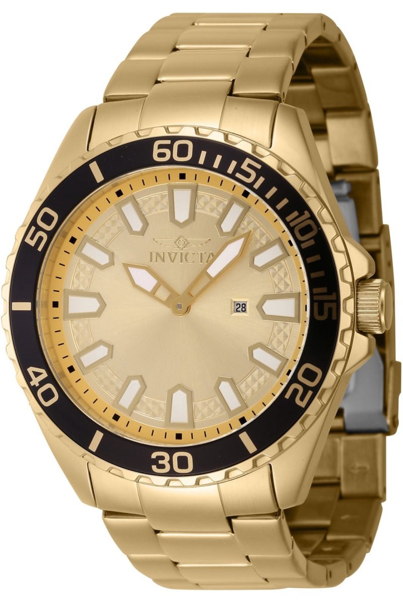 Invicta Pro Diver 46894 Heren Horloge - Waterdicht - Analoog - Quartz Uurwerk - Roestvrij Staal met gouden Wijzerplaat - 46mm