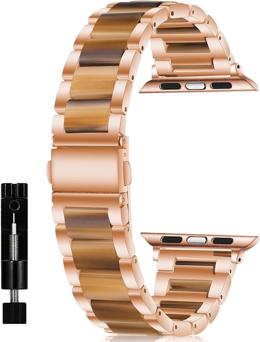 Allecto Premium - Stijlvolle metalen armband van kunsthars en roestvrij staal voor Apple Watch 38 mm-40 mm-41 mm-42 mm (Series 10) - bruin 38mm-40mm-41mm-42mm. Bereik een strakke look met dit horlogebandje!