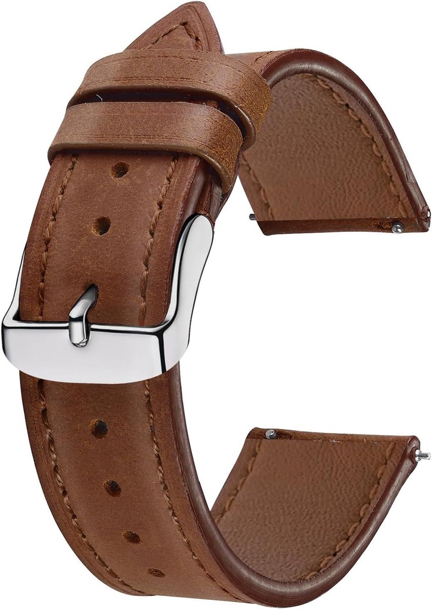 Allecto Premium - Leren armband unisex 22 mm en 20 mm - Comfortabele reservearmband met snelsluiting in bruin - Breedte 22 mm