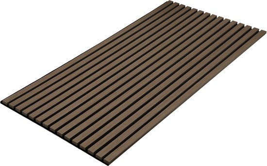Un panneau acoustique marron avec des lattes verticales, sur fond blanc.