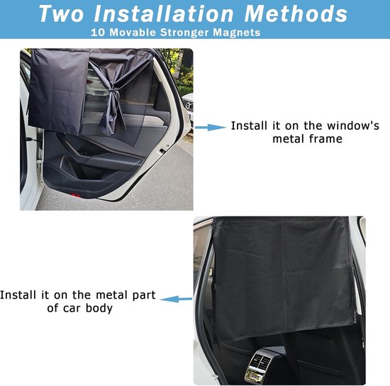 2 stuks - 71*47 cm - auto zonneschermen - universele magnetische auto zonneschermen - voor ramen - dubbele laag autozonneschermhoezen - verduisterende autogordijnen - voor privacy - blokkering van UV-straling en hitte - met 10 magneten - zwart van Merkloos — afbeelding 5