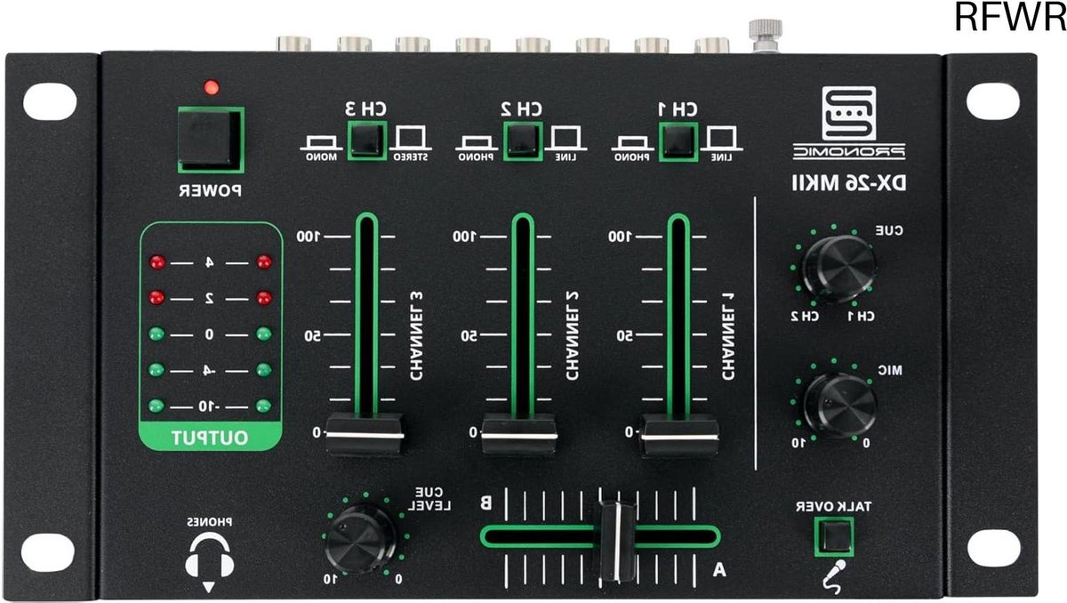 RFWR® Professionele 3-kanaals DJ mixer met ultra glide fader en microfoonaansluiting