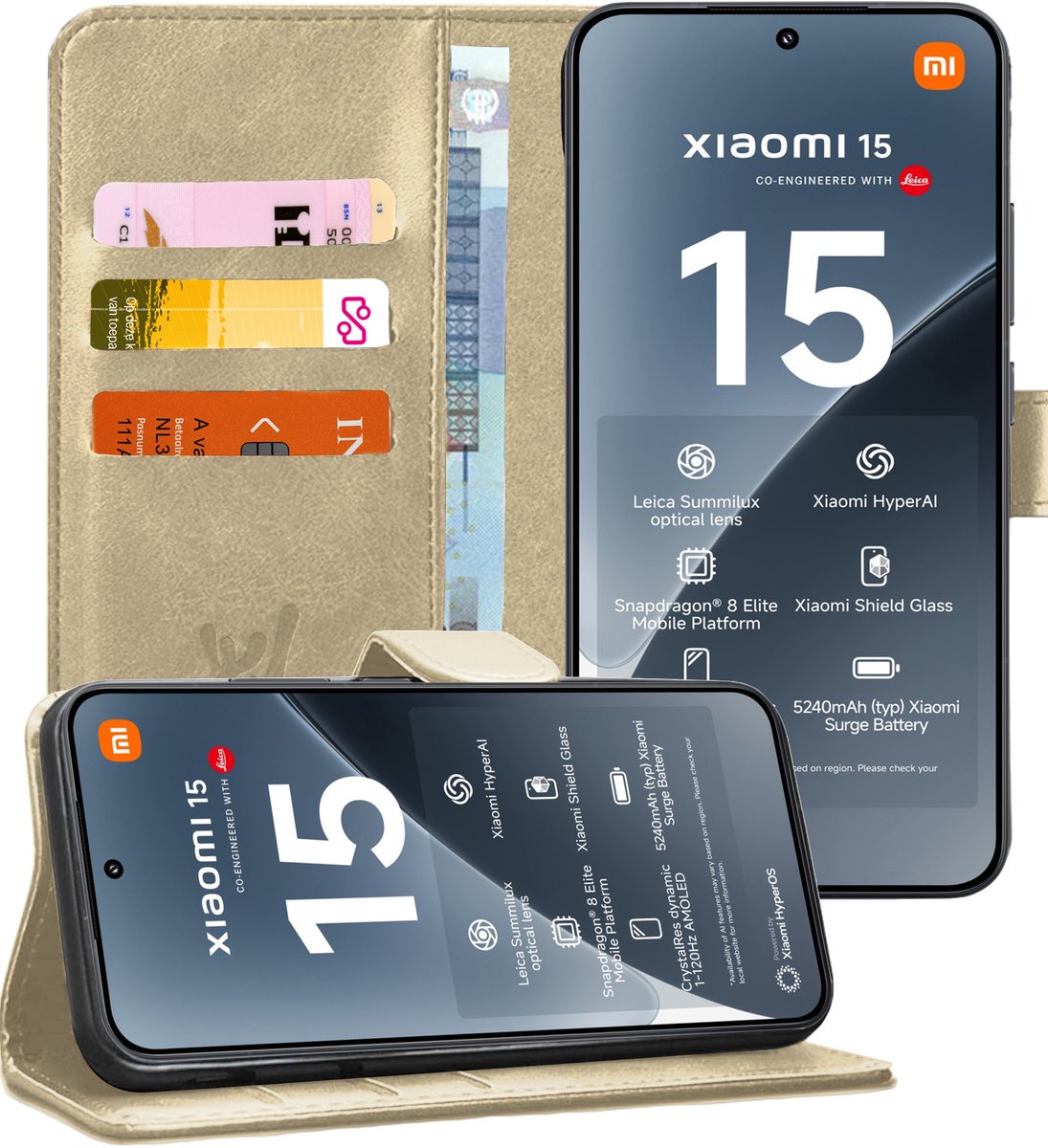Hoesje geschikt voor Xiaomi 15 - Portemonnee Book Case Goud