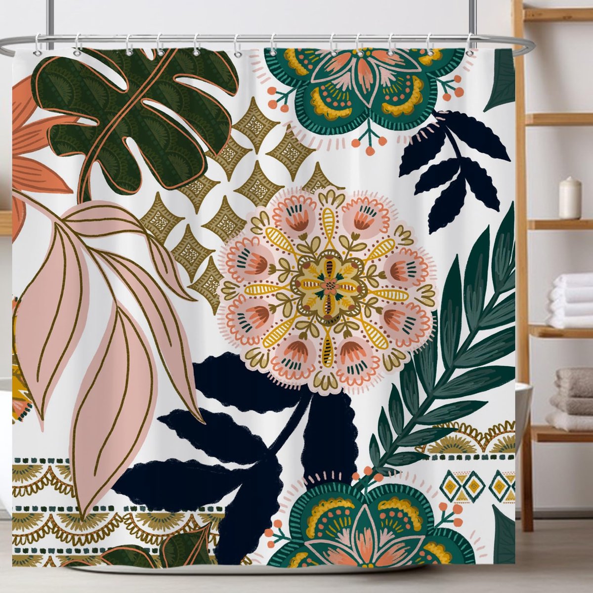 Ibenzoa® Stijlvol Douchegordijn Met Bloemen- en Bladerenpatroon Voor Moderne Badkamers 180 x 200 cm