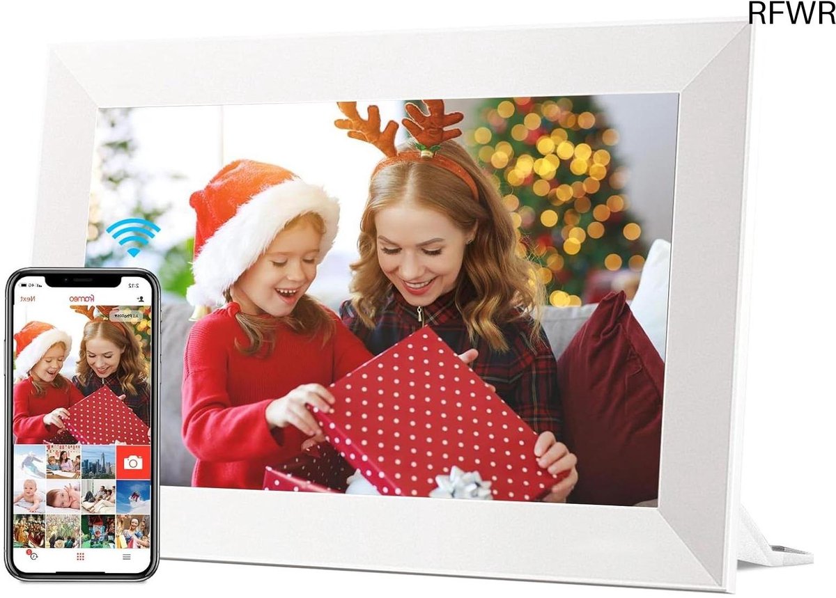 RFWR® Digitale fotolijst 10,1 inch met WiFi en 32 GB geheugen - Automatische rotatie, touchscreen en Frameo app