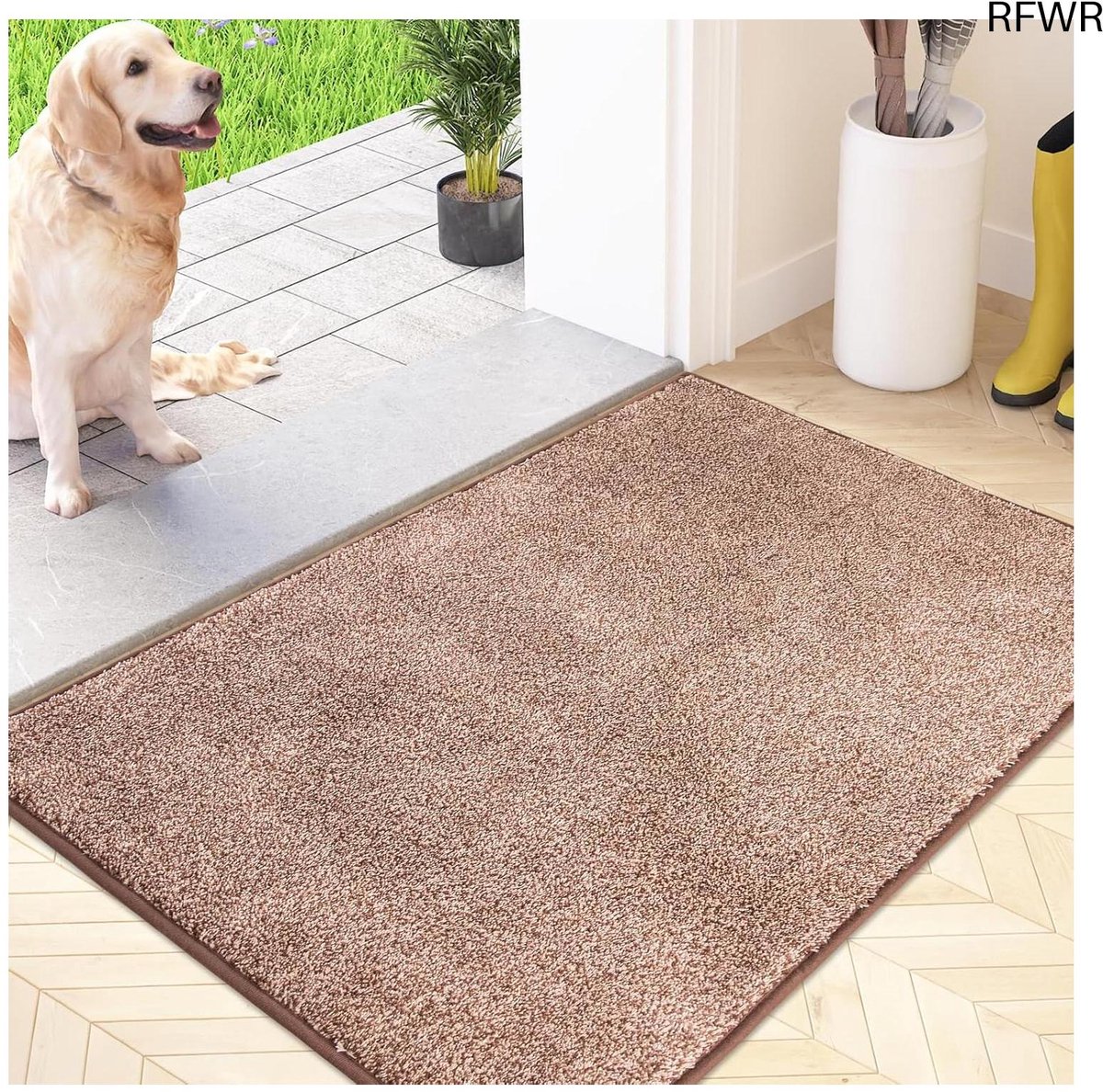 RFWR Antislip Vuilvanger Voetmat - Machinewasbare Deurmat met Waterabsorberende Microvezels voor Honden en Entrees Bruin