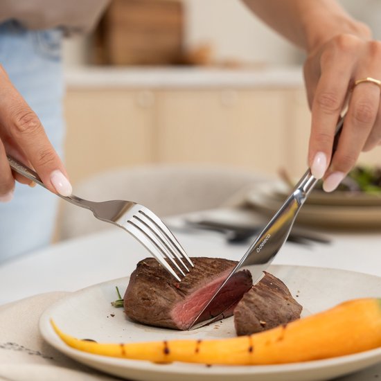 Ménagère Deleca Essential pour 12 personnes (72 pièces) - Cuillères, Couteaux, Fourchettes, Couteaux à steak et fourchettes à pâtisserie - Passe au lave-vaisselle - Argent brillant / Acier inoxydable