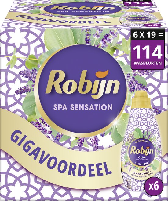 Robijn - Vloeibaar Wasmiddel -Klein & Krachtig- Spa Sensation - Voordeelverpakking - 6 flessen - 114 Wasbeurten