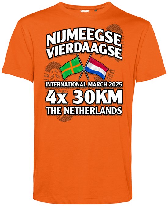 T-shirt Vierdaagse 4x 30 km | Vierdaagse shirt | Wandelvierdaagse Nijmegen | Roze woensdag | Oranje | maat S