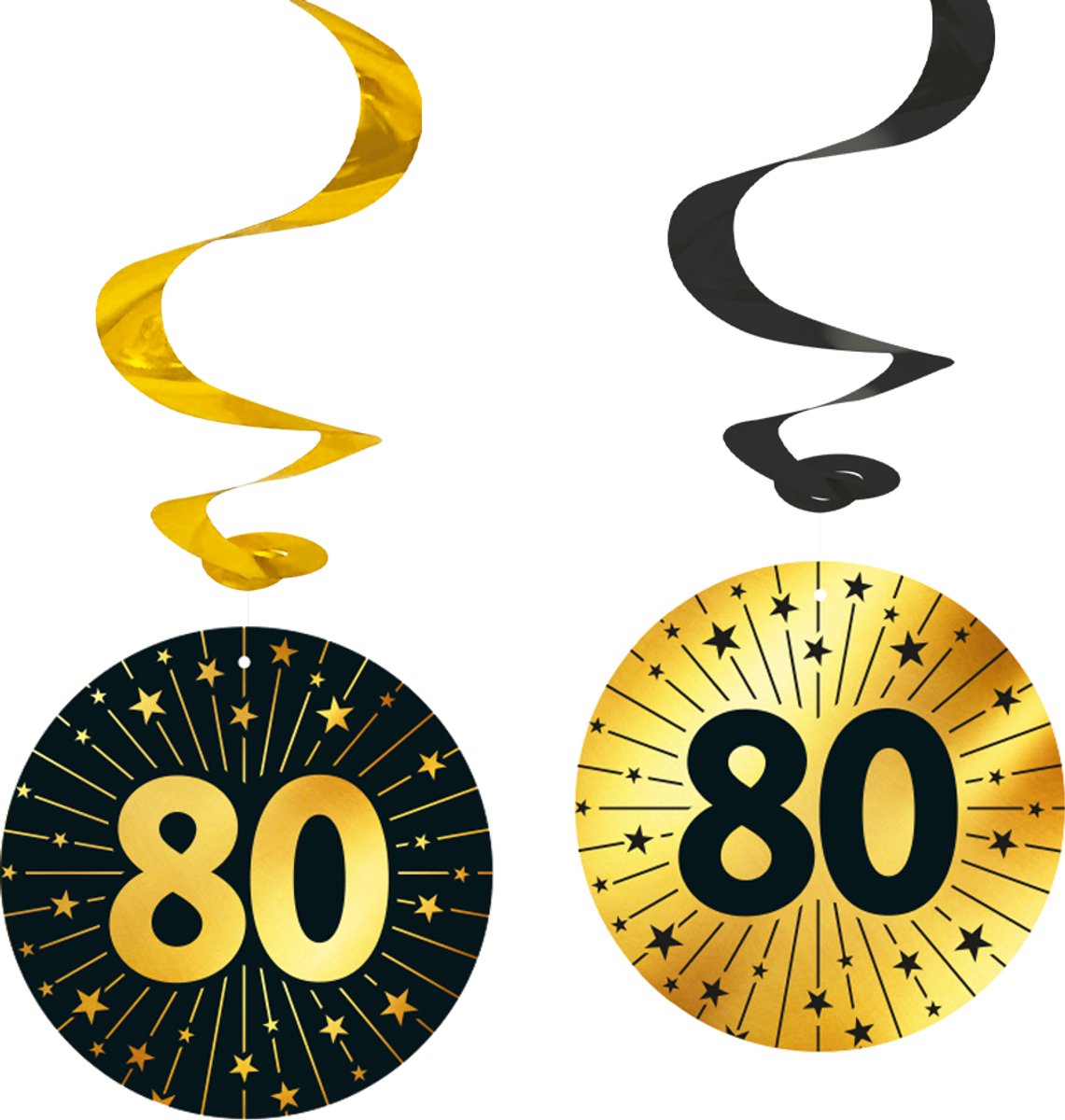 8x Swirls 80 jaar zwart / goud - Golden Celebrations - Verjaardag Feestje Hangdecoratie Versiering Feestdecoratie Decoratie
