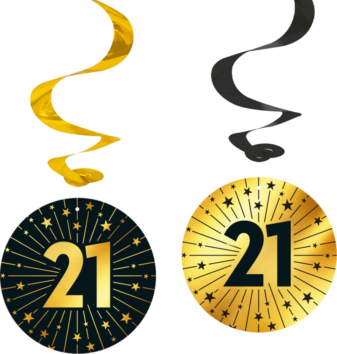 8x Swirls 21 jaar zwart / goud - Golden Celebrations - Verjaardag Feestje Hangdecoratie Versiering Feestdecoratie Decoratie