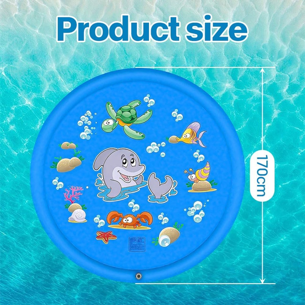 170 cm extra grote ronde dolfijn sproeier en water speelmat—verdikte antislip water sproeier mat opblaasbaar water speelgoed,—cadeau voor kinderen en honden,—zomer tuin buiten spelen (blauw) – foto 6