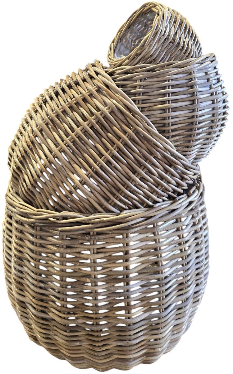 TeakOne - SET/4 - Rotan plantenmand binnen en buiten - Boho - Boho mand - Plantenmand - Rotan mand - Rotan planten mand - in- en outdoor - Wicker mand - buiten planten mand - rotan bloempot - Rieten mand - Ronde mand - ovaal