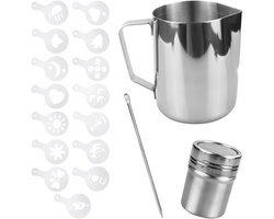 Ibenzoa® Complete Set voor Latte Art en Koffiebereiding met Melkkan en Accessoires, 600 ml