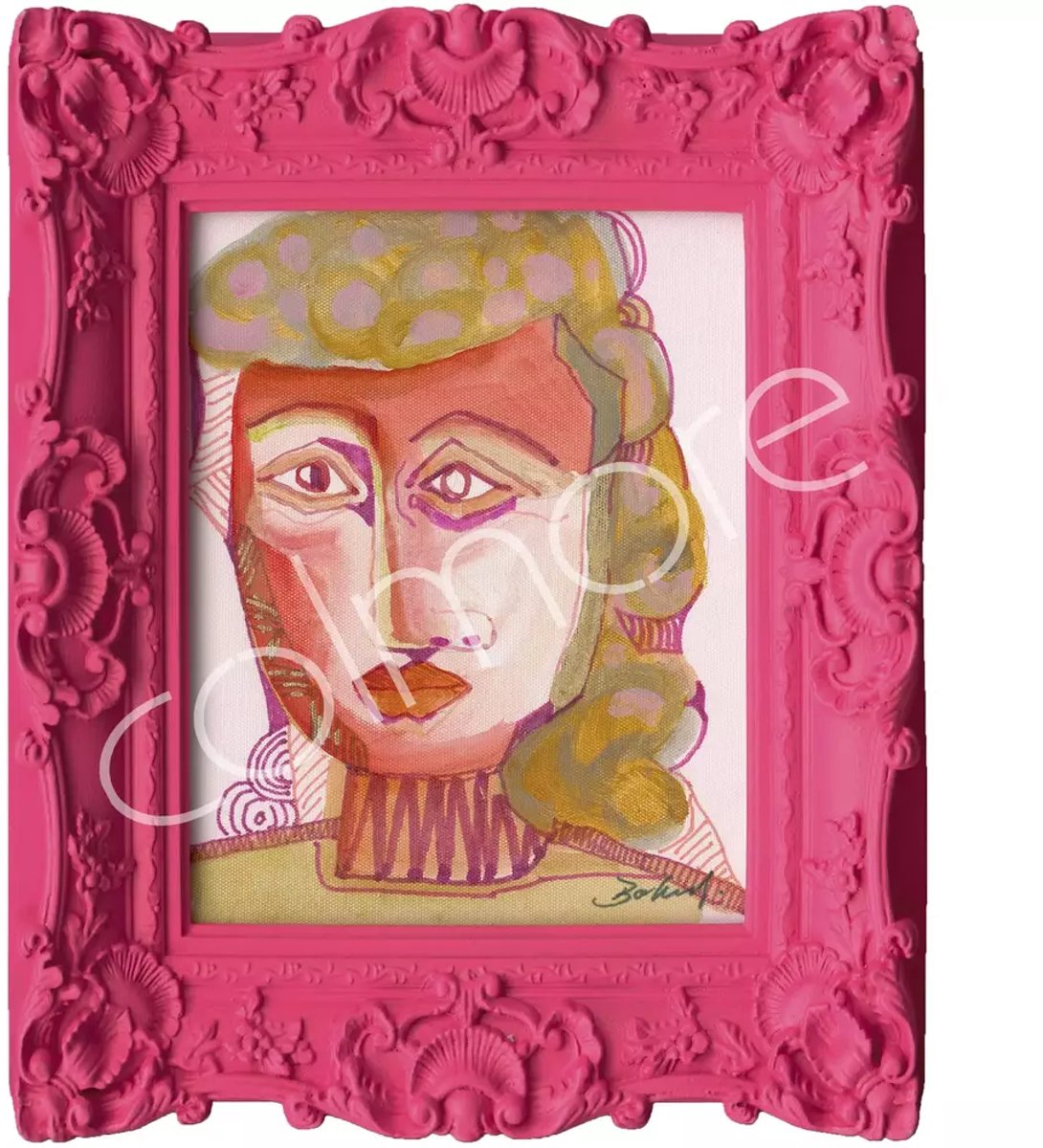 Colmore by Diga handbeschilderd roze schilderij met gezicht 45 x 55 cm