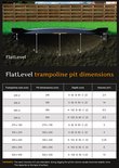 Afmetingen voor trampolinekuil: Trampolinesize 245 cm tot 520x305 cm, Kuipdiepte 82-109 cm.