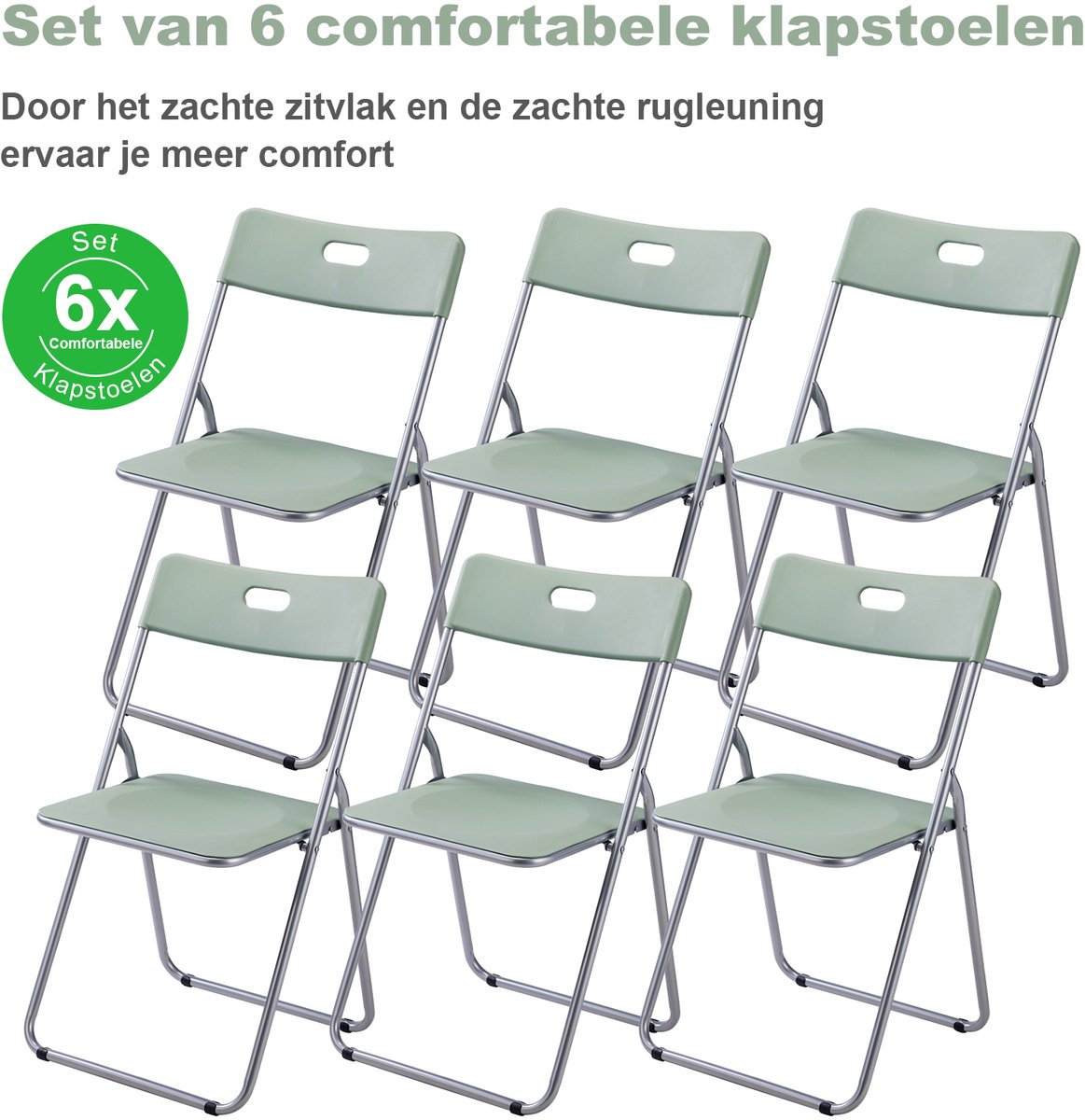 Bardi 6 Delige Klapstoelenset – Vouwstoelenset Stevige Kwaliteit, Weersbestending, 100KG Belastbaar. 44 x 45 x 79 cm. – GROEN