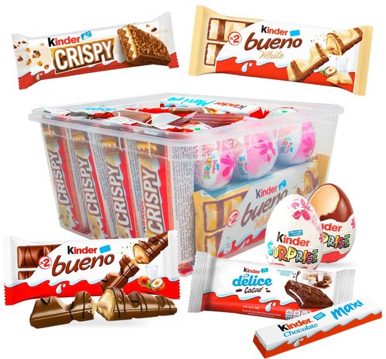 Kinder chocolade mix in herbruikbare partybox - Kinder Bueno melk & wit - Kinder Surprise - Kinder Delice - Kinder Maxi - Kinder Crispy - 933g