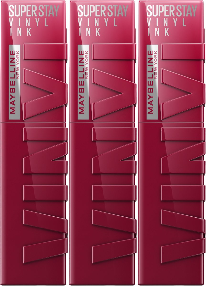 Maybelline New York - SuperStay Vinyl Ink Lipstick - 30 Unrivaled - Rood - Langhoudende Lippenstift - 4,2 ml 3x