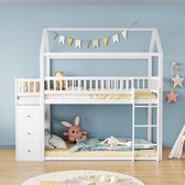 Lit Superposé Enfant Avec Armoire Et Rangement - 90x200 Cm - Pin Blanc/Naturel - Certifié EN-747 - 10