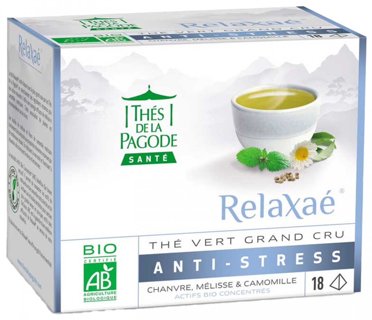 Thes de la Pagode - Groene thee Relaxae - Biologische thee tegen stress - 18 theezakjes