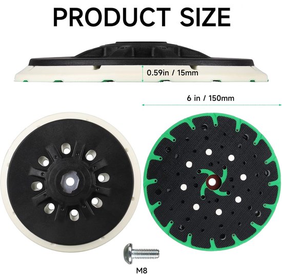 Trade-Shop Klittenbandschuurschijf 150mm M8 + Adapterset - Compatibel Met Rupes, Makita, Festool