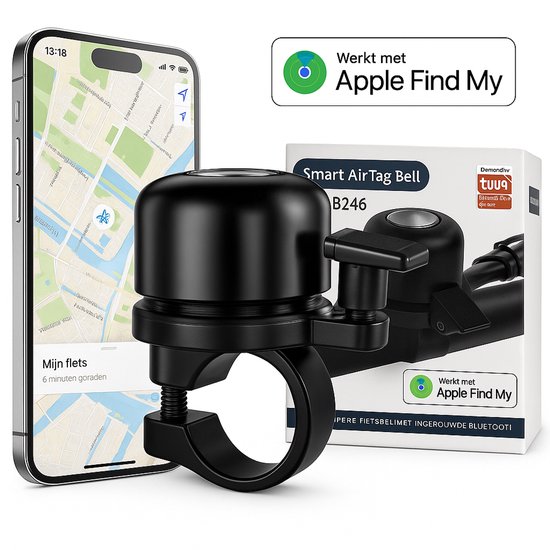 Foto: Fietsbel met airtag houder anti diefstal gps tracker zakelijke zwarte fietsbel compatibel met apple airtag