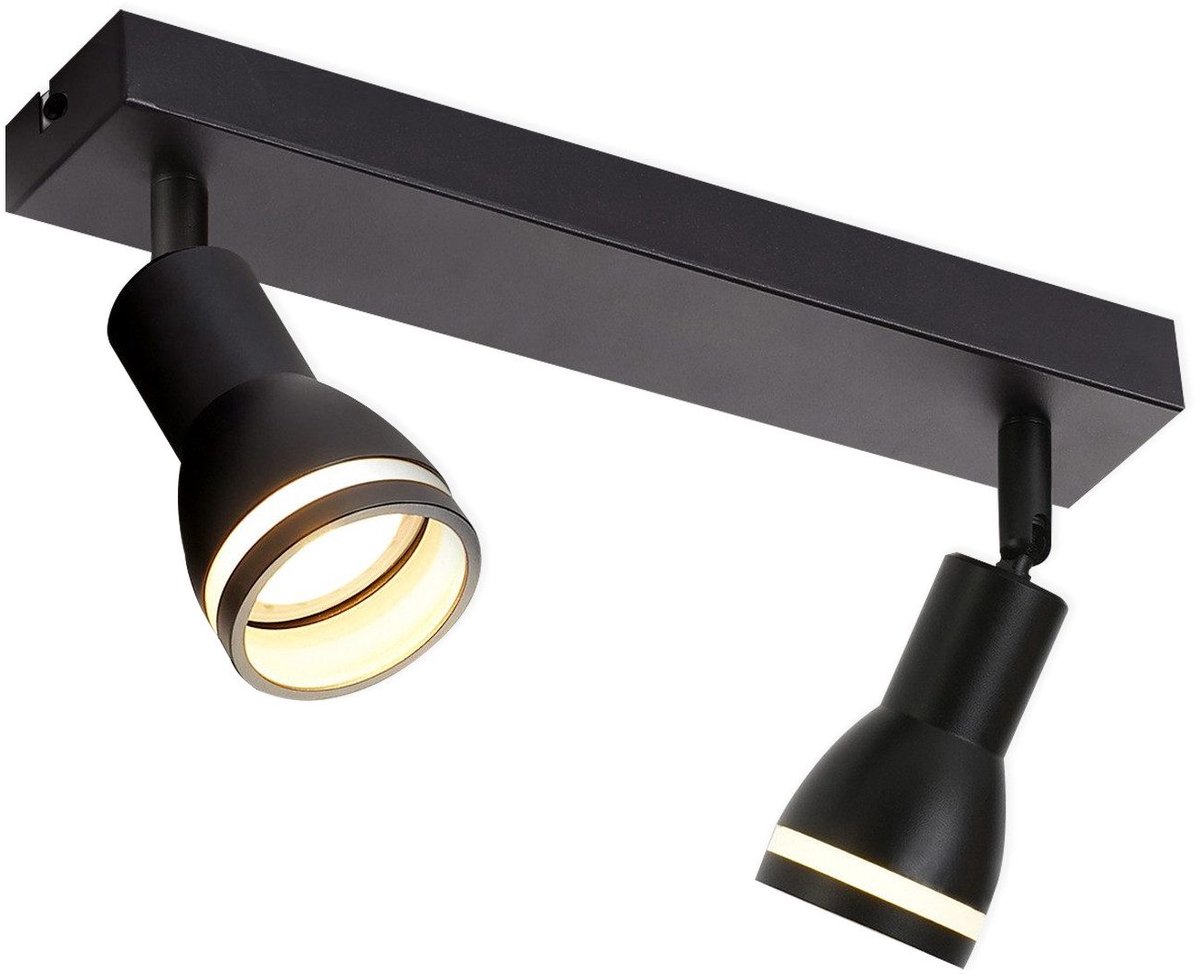NETTLIFE Opbouwspot GU10 - L 30cm - zwart - 2-Lichts - rechthoekig - Moderne Plafondlamp -
