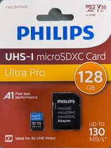 Carte microSDXC Philips 128 Go – UHS-I Ultra Pro – A1 V30 Classe 10 – jusqu'à 130 Mo/s – avec adaptateur