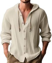Linnen shirt met capuchon - Licht oversized - Lange mouwen - Blouse - Zomer