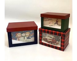 Luxe Kerst Dozen - set van 3 - L: 22,6*16*15,6cm M: 20,6*13,5*13,5cm S: 18,6*11*11,5cm - Kerst Cadeau Verpakking - Kerst Geschenkdoos