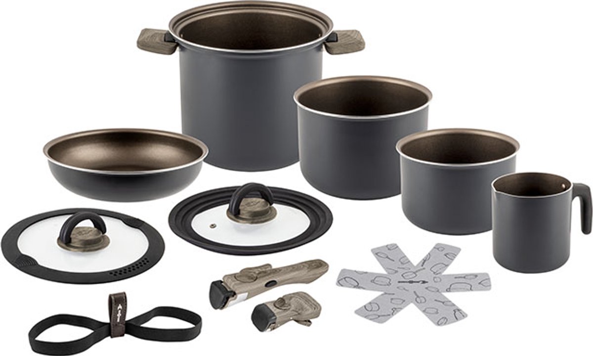 Brunner Torralta Camping Pannenset - Ø20 - 11 Delig - Stapelbaar - Non stick en PFOA vrij - 3,5 kg - Voor gas, elektrisch en inductie