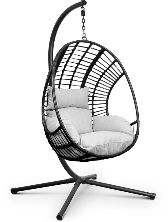 Swoods XXL Egg Hangstoel – Hangstoel met standaard – Egg Chair – tot 150kg – Lichtgrijs