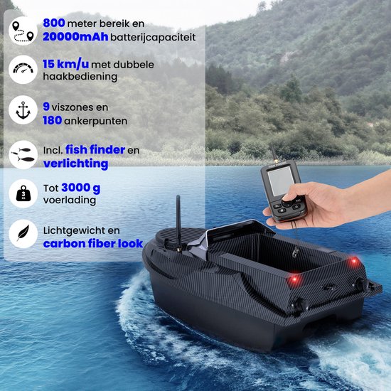 Bateau amorceur T70 - avec GPS et détecteur de poissons - Bateau amorceur carpe - Charge maximale : 3 kg - Portée : 800 m - Zwart - de Faas