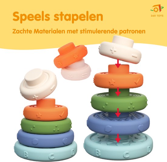 360 Toys® - Baby Speelgoed 6 maanden - 4 in 1 set - Speelgoed 1 Jaar - Stapelstenen - Bijtketting - Trekkoord Baby - Vormenstoof - 0 tot 4 jaar - Babyspeelgoed 0 Jaar - Montessori Speelgoed - Baby Speelgoed van 360 Toys — afbeelding 4