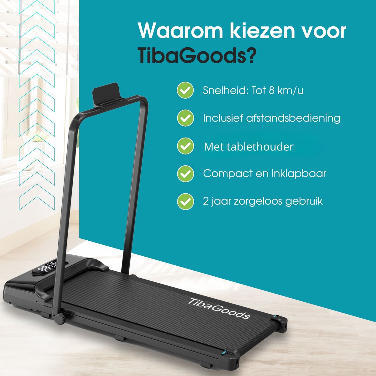 Afbeelding 3 van TibaGoods Premium Loopband Inklapbaar - 1 t/m 8 km/h - Walking pad - Hometrainer - Wandelband voor thuis - Loopband inklapbaar - Sport - Hardlopen