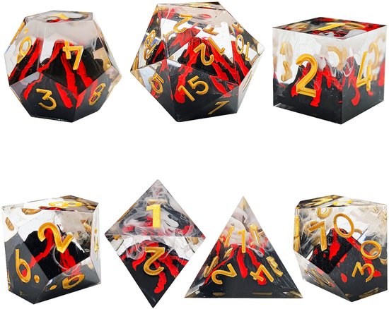 Ensemble de dés Joya Kids® Dungeons and Dragons | Set de Dés DnD Polydice | Ensemble de dés D&D | Ensemble de 7 pièces en résine | Coffre de rangement de Luxe inclus | Volcan en éruption | Vulcano