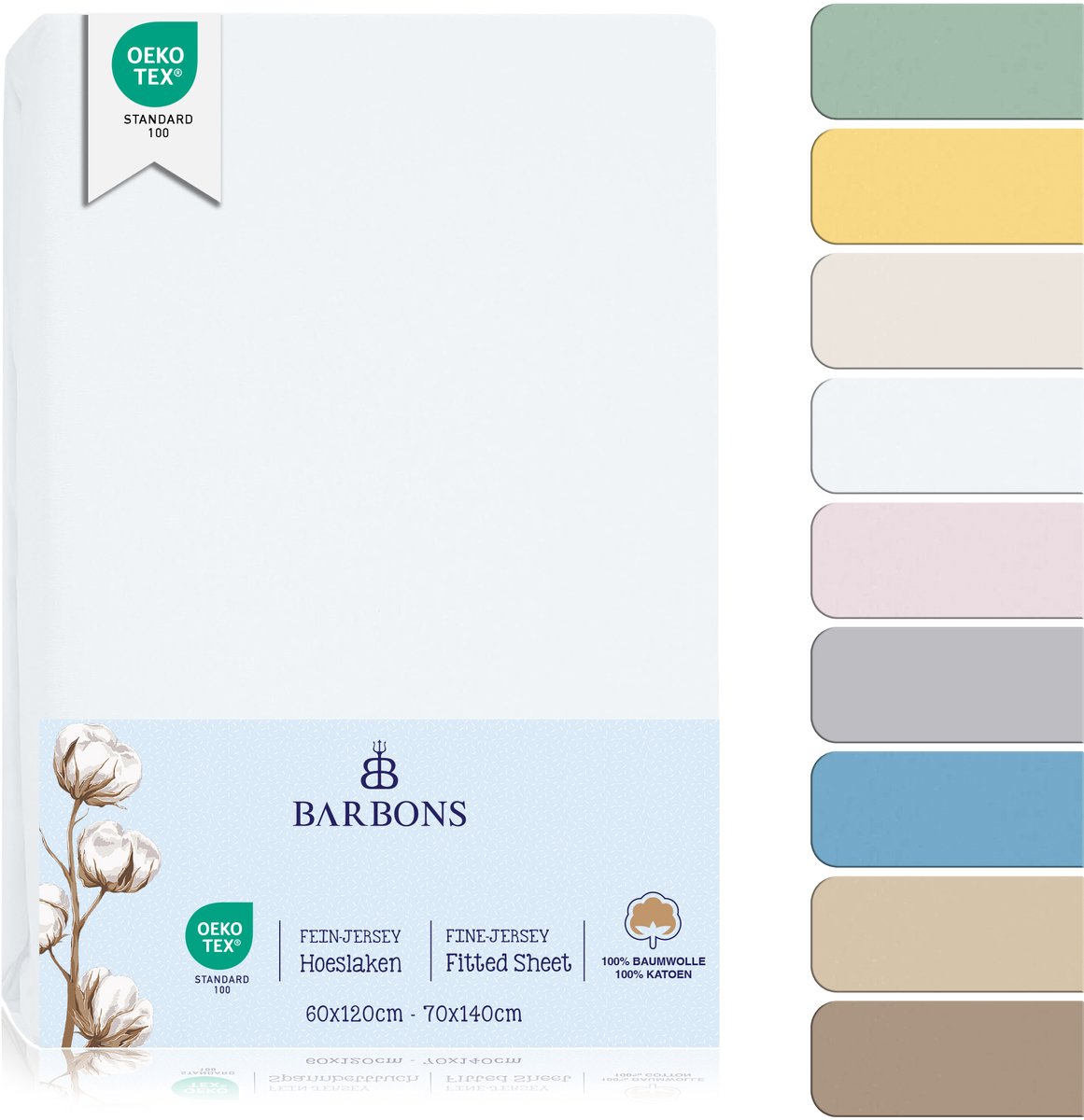 Barbons hoeslaken 70x140 - 60x120 hoeslakens ledikant Baby - 100% Katoen - Babybedje Wit