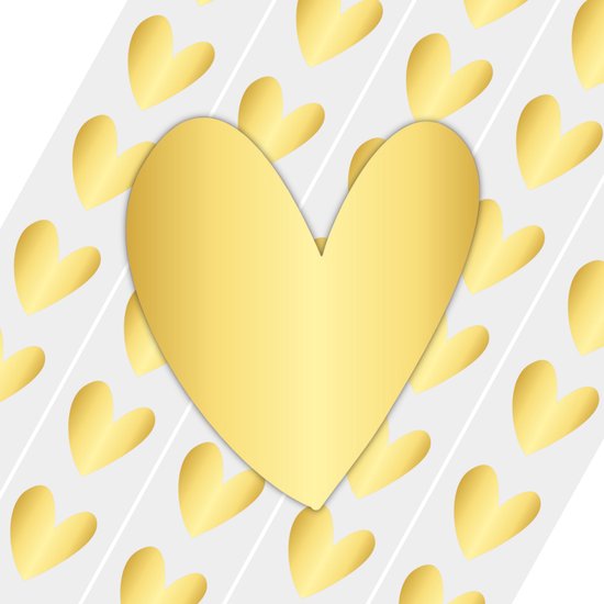 50x Autocollants – Cœur Goud – 25x28 mm – Autocollants de fermeture – Étiquettes – Autocollants cadeaux – Forme de cœur métallique