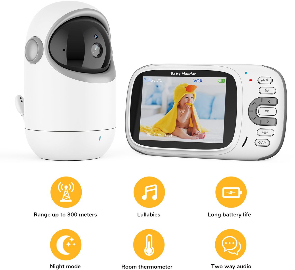 OnmiMartBabyfoon - Babyfoon met camera - Op afstand bestuurbaar - Video & Audio - Baby monitor-Premium Baby Monitor-3.2 Inch LCD Baby Monitor--Tweerichtings-intercom - Bevat 8 slaapliedje – foto 4