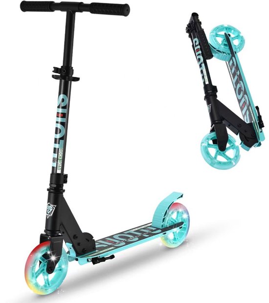 Suotu Kinderstep - 145mm Lichtgevende Wielen - Step - Speelgoed Jongens/Meisjes - Max stuurhoogte: 85 cm - tot 50 kg - Aluminium - Blauw/Zwart