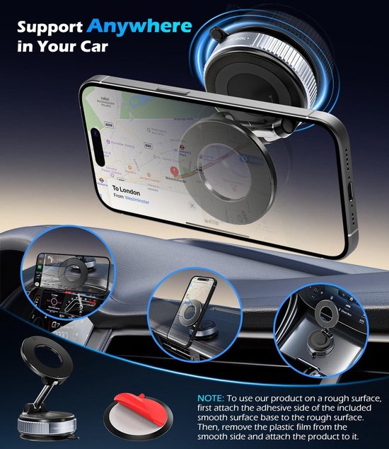 Elektrische Vacuüm Telefoonhouder Auto - Magnetisch & 360° Draaibaar