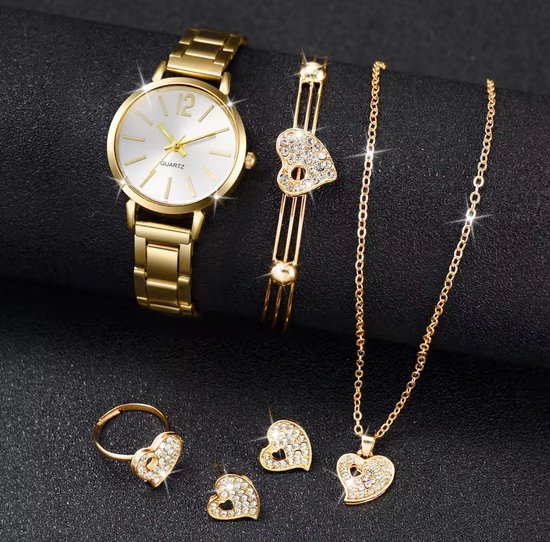 Horlogebox voor dames - geschenkdoos - cadeau set met horloge - oorbellen - ketting - armband - valentijn cadeautje voor haar - goud - silver