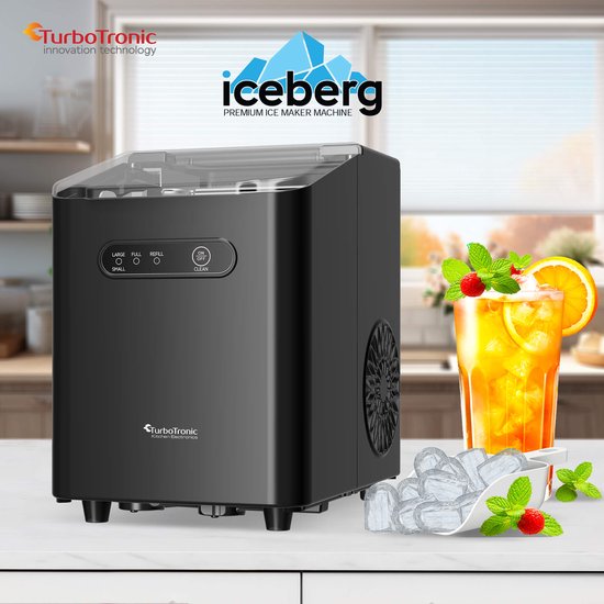 TurboTronic ICM1 IJsblokjesmachine- 1L – 10kg per 24u – IJsblokjesmaker – Zelfreinigend – Compact –Zwart — afbeelding 2